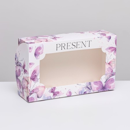 Folding box with a window for marshmallows "pastel butterflies", 25 x 15 x 7 cm-1