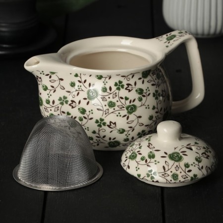 Keramic teapot “Vignettes”, 350 ml, metal sieve, green color-4