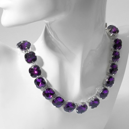 The necklace "Jewelry" squares, purple color in silver, 34 cm