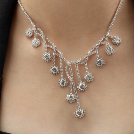 Set 2 objects: earrings, necklace "elite" waterfall, white color in silver, 37 cm-3