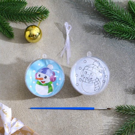 Christmas tree decoration for coloring "Snowman" Size: 8 cm; 2 pcs., Brush-1