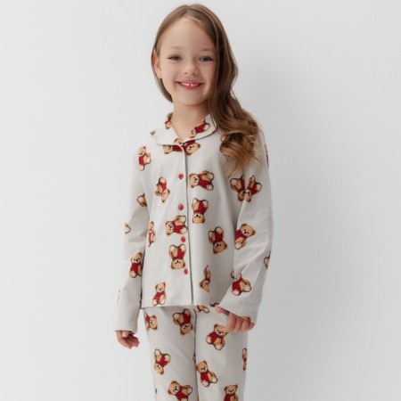 Новый год. Пижама детская (рубашка и брюки) KAFTAN "Мишка в шарфе" р.28 (86-92)-1