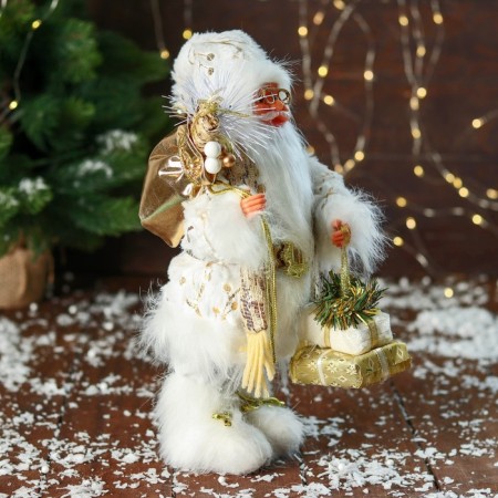 Santa Claus "with gifts and in the strap" 31 cm, white-gold-1