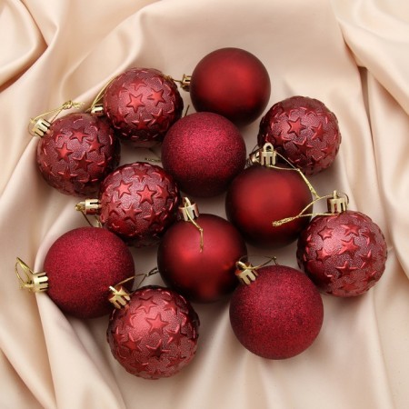 Set of balls plastic D-6 cm, 12 pcs "Star" burgundy