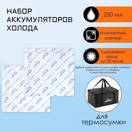 A set of cold batteries, gel, 2 pcs 250, 14.5 x 14.5 x 2.5 cm