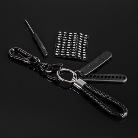 Key keychain loop with a mobile phone number, carbine, black-1