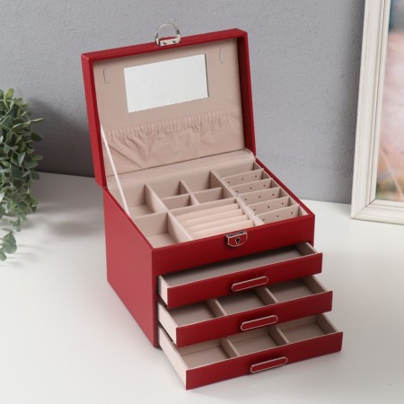 Casket to the leatherette for jewelry "screw" red 22x17x18 cm-2