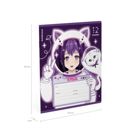 Notebook of 12 sheets in the Erichkrause Space Anime line, covered Cardboard, OFSET block, 5V, mix-12