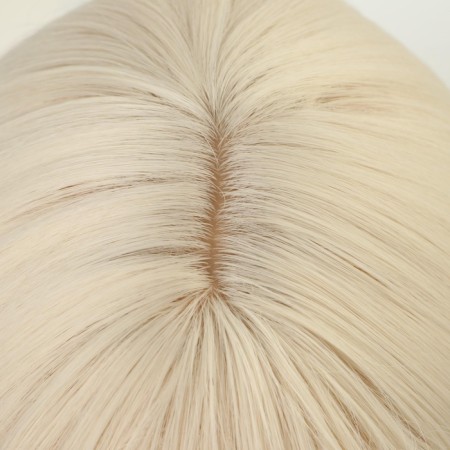 Artificial wig, with a bang, imitation of the skin, 30 cm, milk color-3