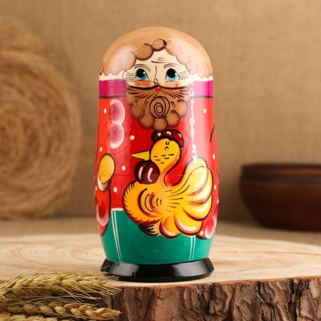 Matryoshka "Ryaba chicken", plot, 5 puppet, 13.5 - 15 cm, mix-10