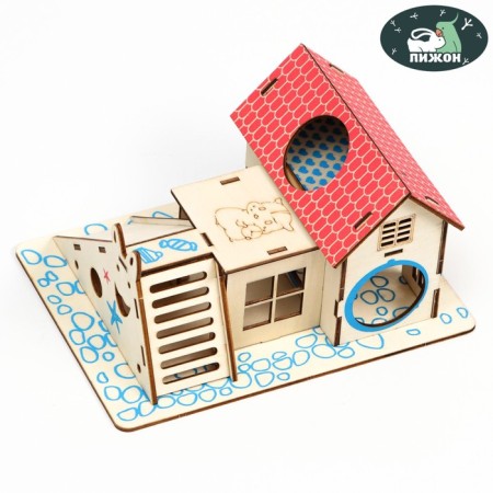 Complex-site for rodents with 2 houses and a hill, plywood, 19 x 14 cm
