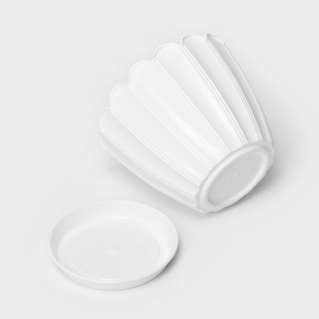 Pot for flowers with a chrysanthemum pallet, 1 l, d = 13 cm, h = 11.5 cm, white color-1