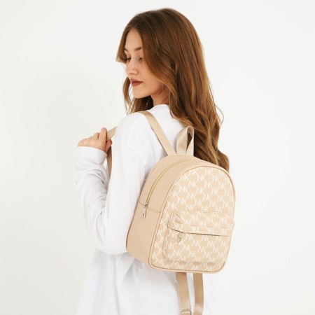 School backpack of artificial leather with a pocket NK 27x23x10 cm, beige color-6