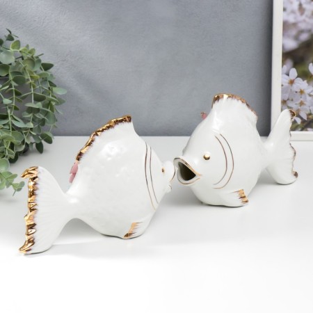 Souvenir ceramics "Two white fish with flowers" set 2 pcs 14.5x9.5x22 cm-3