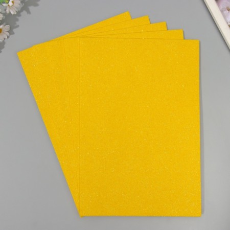 A set of glitter foamiran (5 sheets) 2 mm, 20x30 cm, yellow