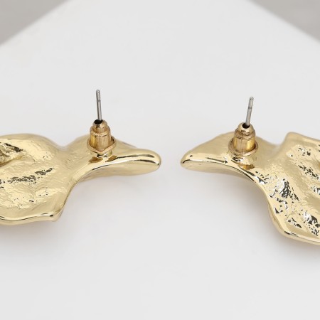 Earrings Metal "Modern" leaf, distortion, color gold-2