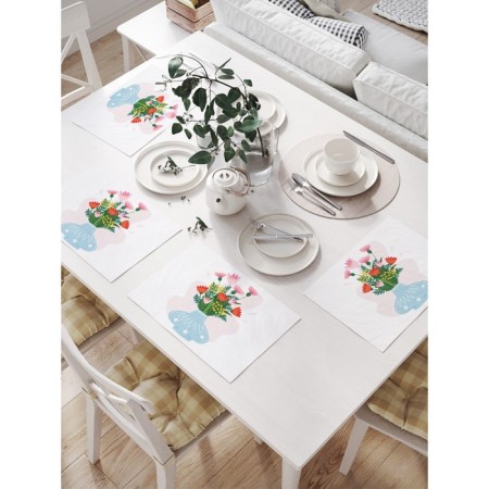 Set of napkins for setting the table "Flowers in a vase", rectangular, size 32x46 cm, 4 pcs