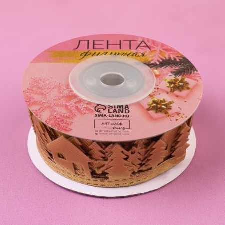 Decorative curly tape "New Year's forest", 30 mm, 9 ± 0.5 m, gold color-2