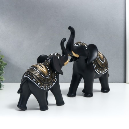 Polystone souvenir "Indian black elephants with a pattern on the Popon" N-r 2pp 18x7x17 21.5x8.5x21 cm 735555-3