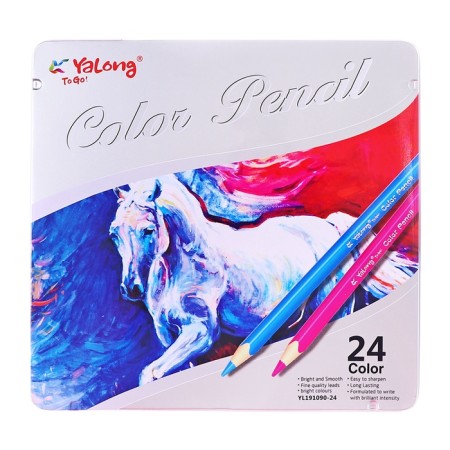 Pencils 24 colors, in metal pencil case, triangular, wooden, landscape mix-3