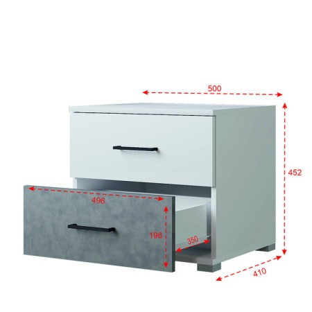 Bedside table, 500x410x452, white/concrete-3