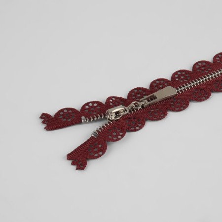 Metal zipper, No. 3, non -proceeding, automatic lock, 30 cm, burgundy/nickel color-1