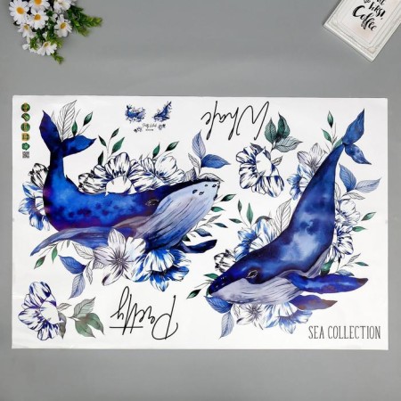Sticker Plastic Interior color "Blue sperm whale in colors" 60x90 cm-1