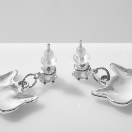 Emall earrings "cats" cartoon, pink-white color in silver-1