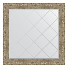 Mirror with engraving in the baguette frame, vignette antique silver 85 mm, 85x85 cm