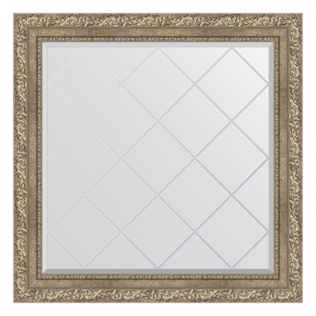 Mirror with engraving in the baguette frame, vignette antique silver 85 mm, 85x85 cm