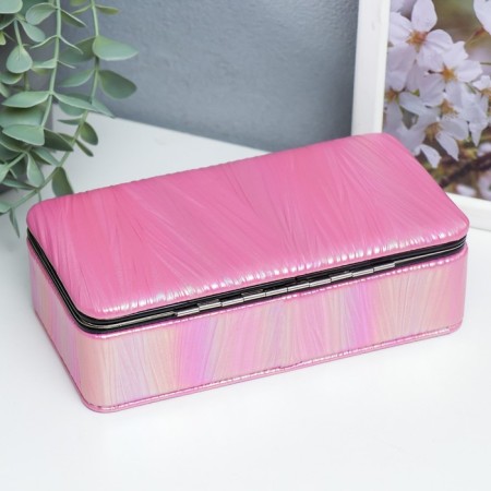 Casket to the leatherette for jewelry "Strips. Texture. Pink overflows" 6x9.8x18.5 cm-3