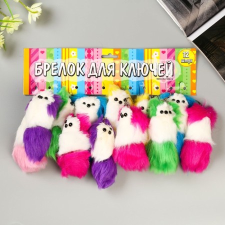 Fluffy on a ring with a squeak "Dog with colored ears and tail" Mix 10x4x4 cm-3
