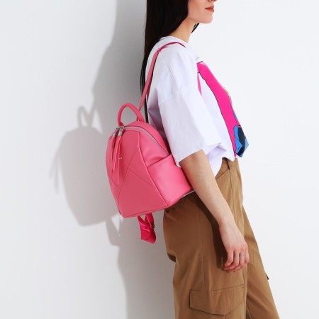 A backpack with a zipper, 3 outer pockets, pink color-4
