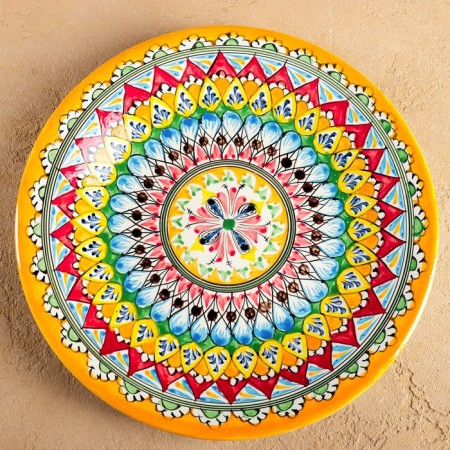 Plant of Rishtan ceramics "Patterns", yellow, flat, 28 cm-1