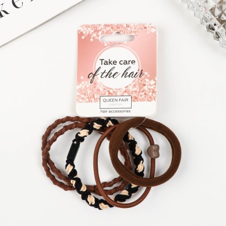 Hair elastic band "Jeanette" (set of 5 pcs) weaving cross, 5 cm, mix