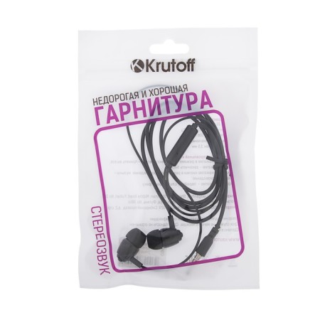 Headphones Krutoff HF-P1, vacuum, microphone, 106 dB, 16 Ohm, 3.5 mm, 1 m, black-1