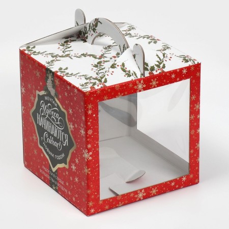 Confectionery box with a window, a chest, "Christmas post" 20 x 20 x 20 cm, New Year