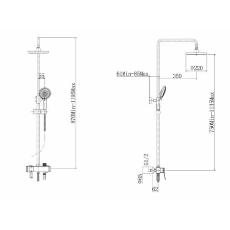 Shower system Fashun A2454, stand, with a tropical shower, hand watering can, chrome, black-1
