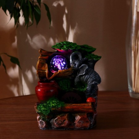 Fountain "Elephant by the water on a log" 14x10x20 cm (with backlight)-2