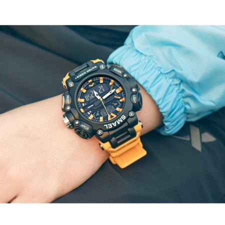 Watch is electronic watch, with an alarm clock, d-6.1 cm, strap L-26 cm, 5 atm, yellow strap-1
