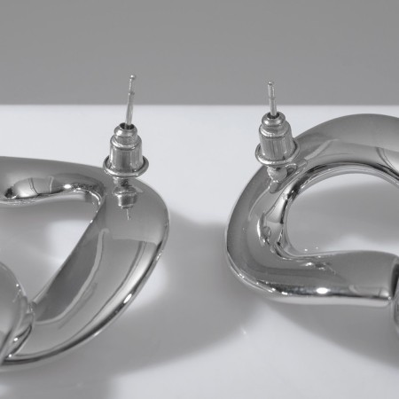 Earrings Metal "Chain" flat links, color silver-1