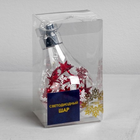 Christmas ball "cones with red tinsel", batteries, 5 LED, glow white-2