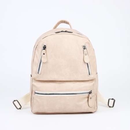 Women's backpack made of artificial leather with lightning, 3 pockets, beige color-2