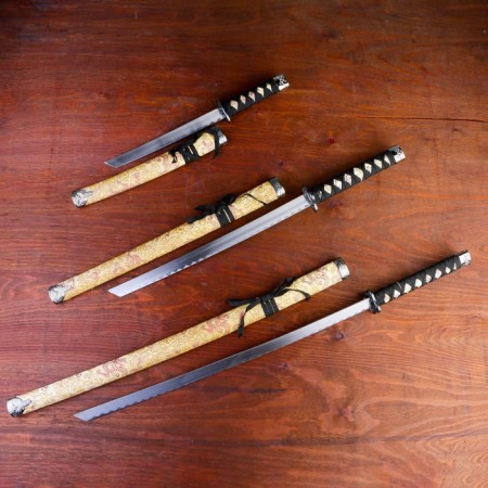 Suv. Product Katana 3V1 on a stand, scabbard fabric, dragons gold on beige 47/70/89cm-1