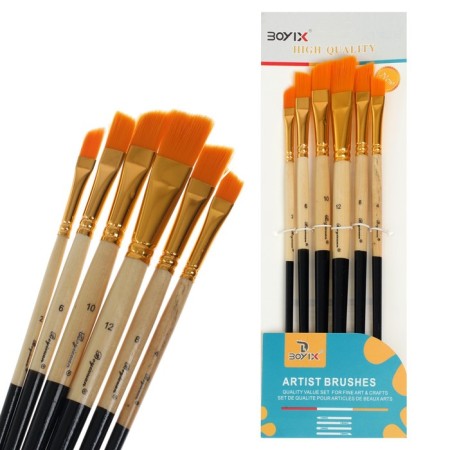 System of brushes synthetics are flat 6 pieces (No. 2,4,6,8,10,12), beveled, in a blister