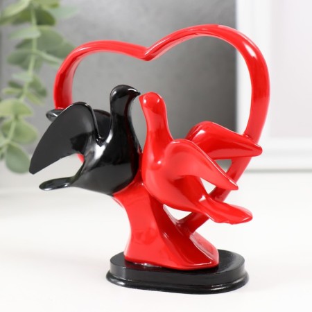 Souvenir Polystone "Doves by the Heart" Red-Cherry 12x11.5x4.5 cm-3
