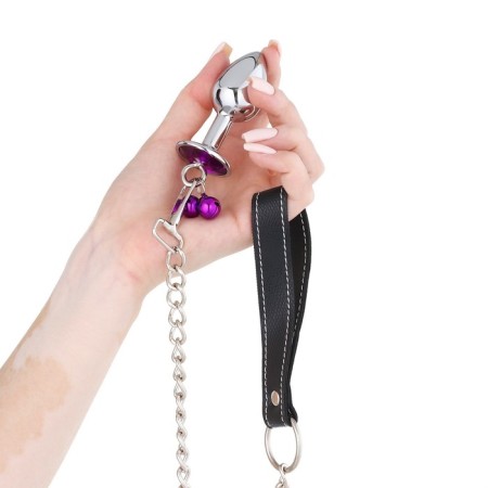 Anal traffic jam-hoods, with bells and leash, purple crystal, d = 28 mm-2