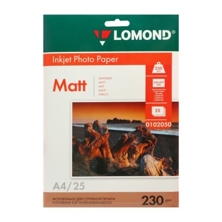 Photo paper for jet print A4, 25 sheets of Lomond, 230 g/m2, one -sided, matte