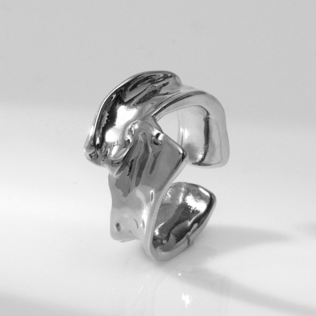 Ring Metal "Trend" is crumpled, wide, silver color, dimensionless-2