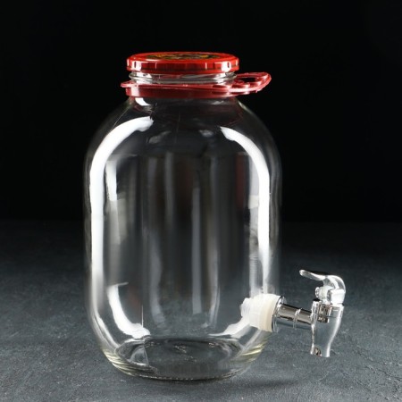 Glass jug “all the power in beer”, 3 l, with a pressure crane, with a handle holder, in a box-1